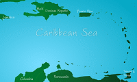 Kaart Caribisch gebied met Aruba gemarkeerd
